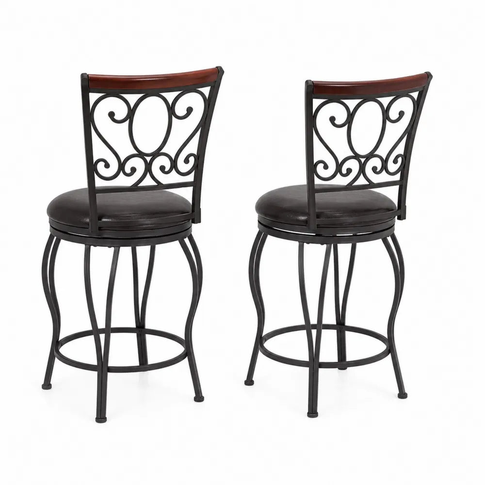 Metall-Barhocker Set aus Stahl und Kunstleder, Schwarz