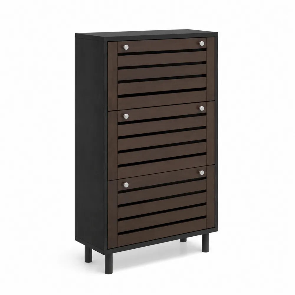 Schuhschrank aus Holz und Metall, Dunkelbraun/Schwarz