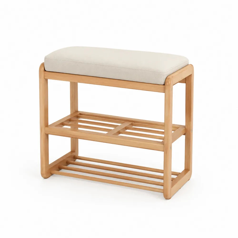 Bambus Schuhbank mit Leinen Kissen 80x30x48 cm