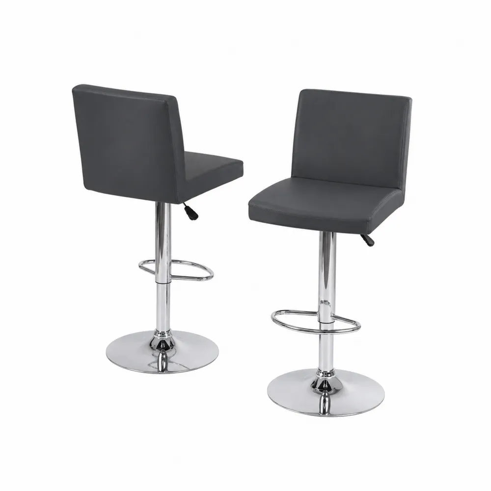2er Set Barhocker höhenverstellbar Grau Kunstleder Chrom