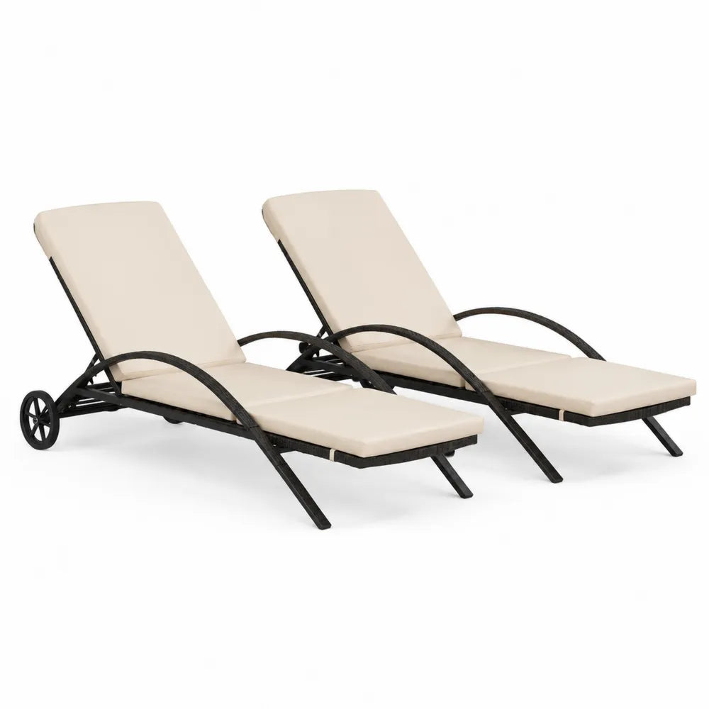 2er Set Sonnenliegen Aluminium Rattan Beige verstellbar